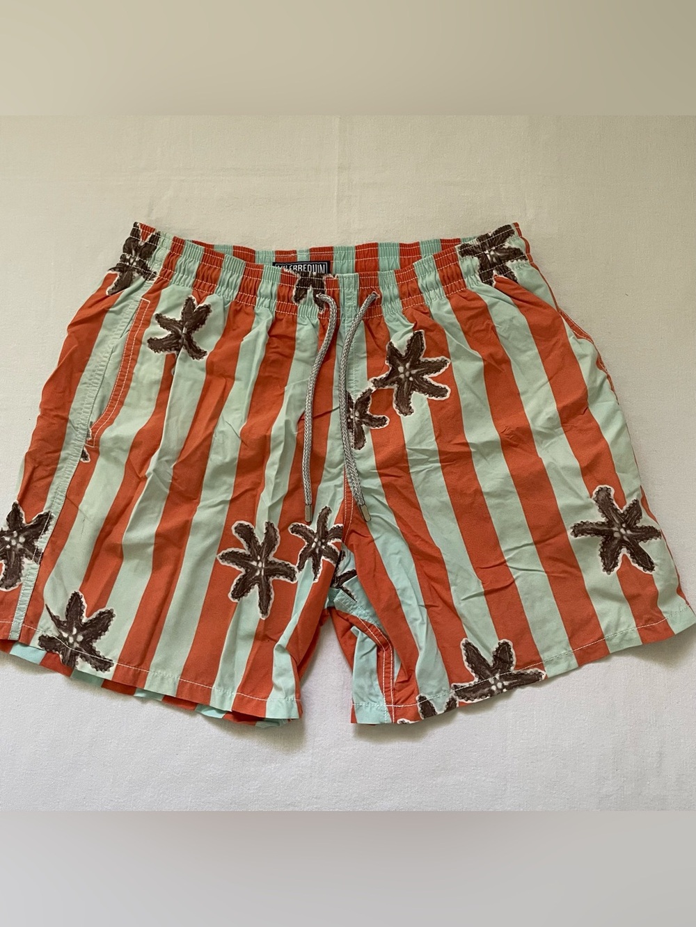 Vilebrequin Moorea Starfish Swim men Trunks XL Coral Mint Stripe Luxury Shorts